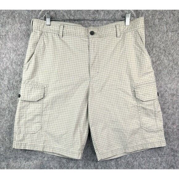 Izod Men's Cargo Shorts 38 Beige Green Plaid Utility Pockets Outdoor - Picture 1 of 9